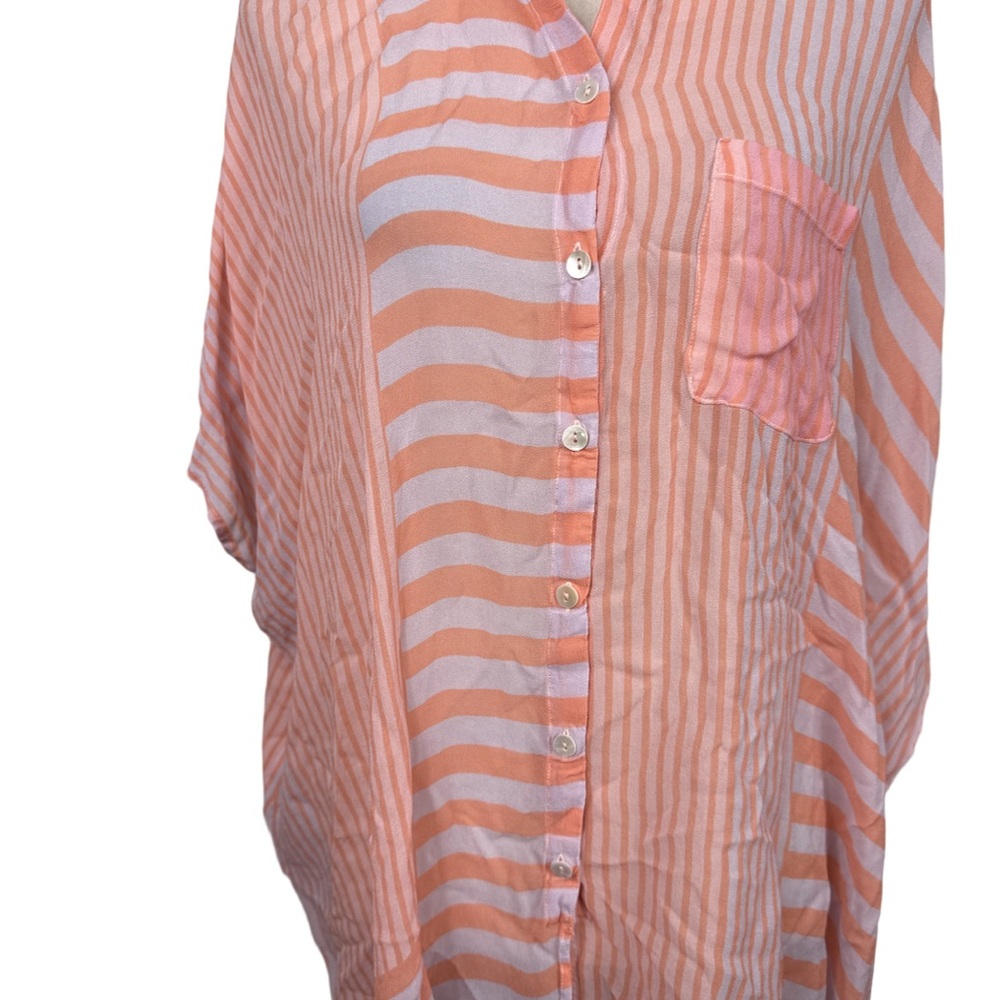 Saachi Striped peach and White Button-Up Shirt size large - Picture 2 of 11